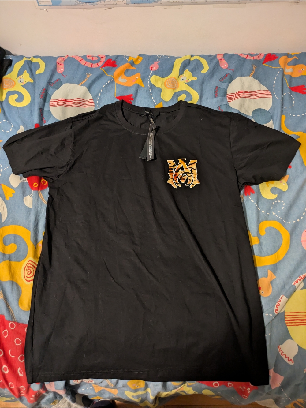 AMIRI Black T-Shirt with Gold Tiger Logo